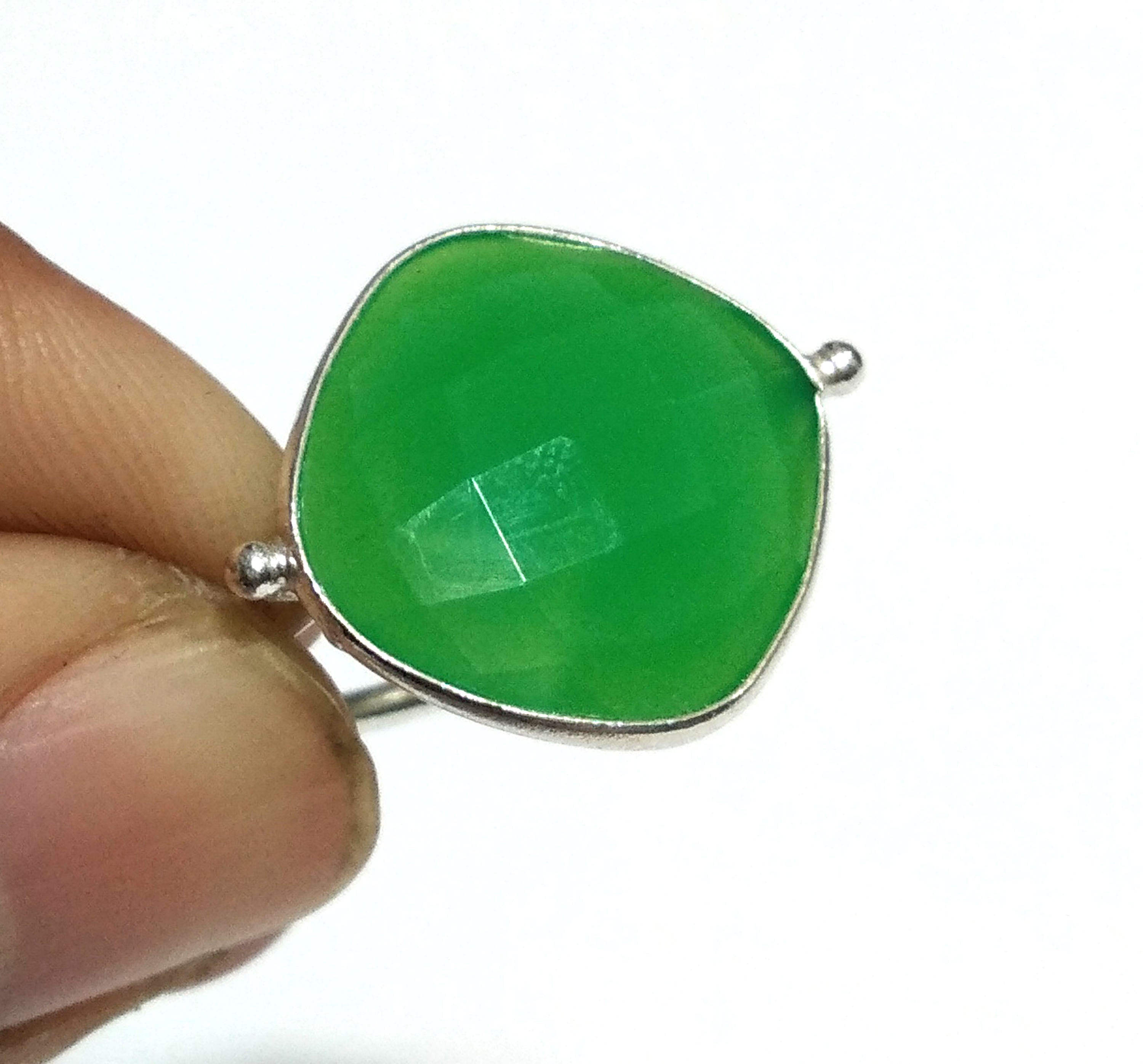 Chrysoprase Checker Cut Stone Ring, 925 Starling Silver Ring, Gemstone Size 16x16mm Natural Green Chrysoprase Stone Gift Engagement Ring